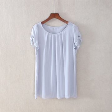 女裝修身甜美日系套頭短袖圓領純色雪紡衫氣質顯瘦