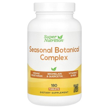 Super Nutrition, 季節性幫助植物複合物，含五羥黃酮、菠蘿蛋白酶、維生素 C、姜黃和姜，180 片