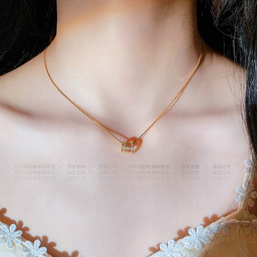 韓國18k金H字母項鏈女夏輕奢小眾設計感四爪簡約百搭滿鉆鎖骨鏈