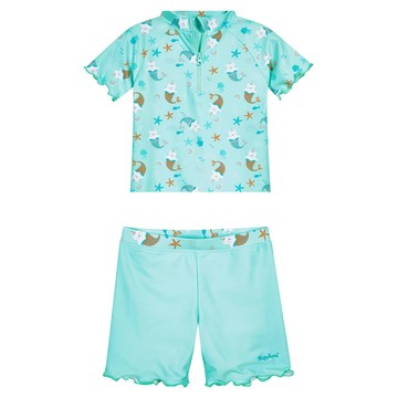 playshoes 抗uv防曬短袖兩件組兒童泳裝-獨角美喵魚  86/92  藍色  1入