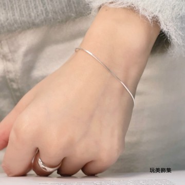 玩美飾集｜925純銀 手鍊 極細蛇骨手鍊 素鍊  氣質 韓國 簡約 百搭 洗澡可戴 低過敏 飾品 手環 VB0068