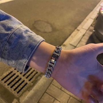 免運🔮王一博同款鑲古巴鏈手鍊男女ins潮嘻哈歐美蹦迪手環冷淡風手飾鋼手鍊 男生嘻哈复古 防水 防過敏 手鏈 手鐲 首飾