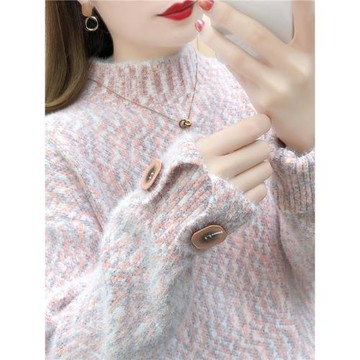 半高領雪尼爾加絨加厚毛衣女寬松外穿2025年秋冬新款水貂絨打底衫