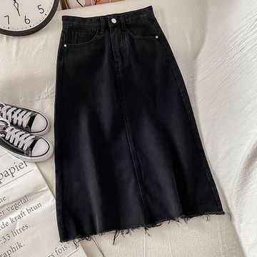 黑色高腰牛仔半身裙女新款春秋設計感小眾包臀中裙顯瘦裙子