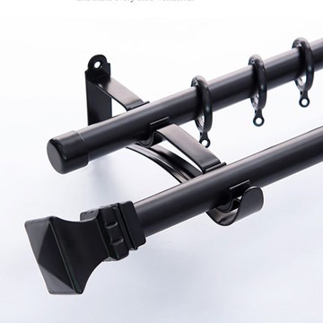 北歐窗簾桿子羅馬桿單桿黑色雙桿加厚鋁合金窗簾軌道拉桿支架頂裝