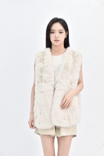 (XL) lina lina 杏色無袖毛毛外套