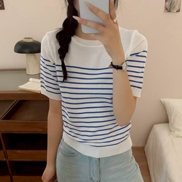 韓版顯瘦條紋針織上衣【T684】