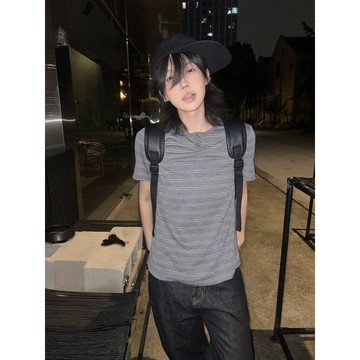 【WYZ】x復古亨利領t恤夏季新款設計感美式紋正肩短袖寬鬆慵懶上衣tee