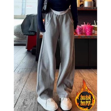 加絨加厚衛褲女2025秋冬新款寬松松緊高腰運動垂感彎刀闊腿香蕉褲