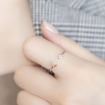 藍托帕石925純銀月亮戒指 可調式戒指