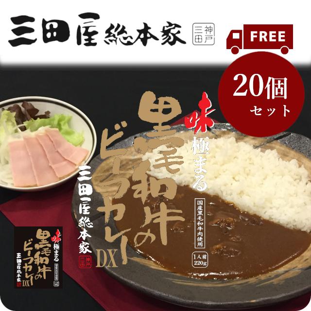 送料無料 レトルトカレー 三田屋総本家味極まる黒毛和牛のビーフカレーDX　220g　20個セット