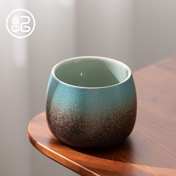 記今朝茶渣缸孔雀綠窯變茶洗茶盂廢水缸家用復古杯洗筆洗茶道配件