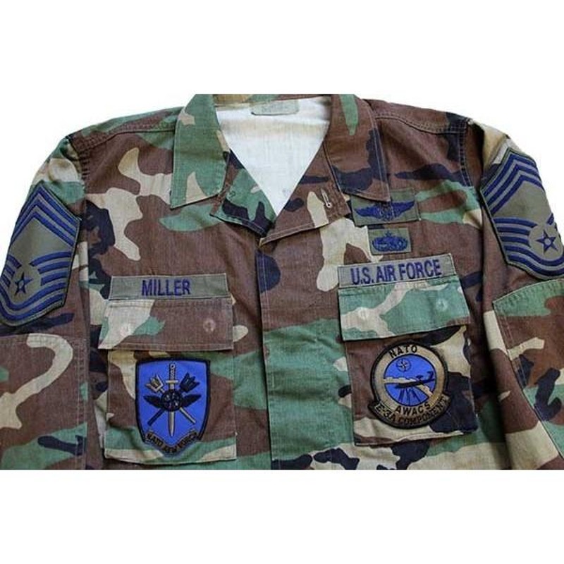 ☆90s 米軍 U.S.AIR FORCE パッチ付き ウッドランドカモ BDU