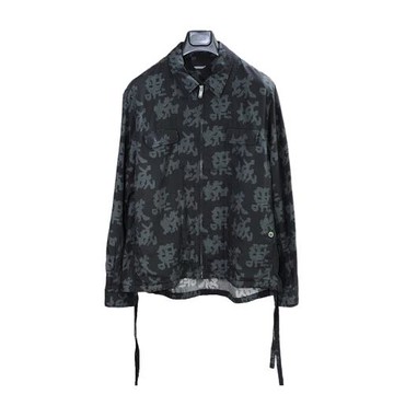Undercover/高橋盾 20SS稀少名品蜘蛛巢城漢字黑灰色夾克襯衫 3碼
