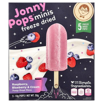 JonnyPops, 迷你凍乾，樹莓、藍莓和奶油味，5 支，每支 10 克