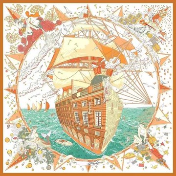 福寶郵輪 h家原版18姆米斜紋真絲桑蠶絲雙面絲巾90大方巾裝裱絲巾