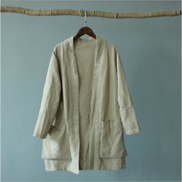 純亞麻簡約立體大兜開衫外套風衣