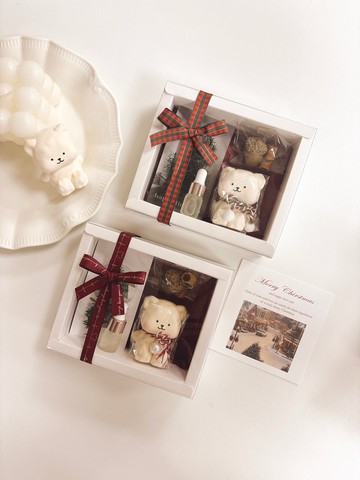 【聖誕禮盒】棉花糖熊擴香石香氛乾燥花禮盒 聖誕節 交換禮物