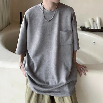 【AMERO】男裝 女裝 短袖圓領Ｔ恤 麂皮絨 口袋設計 寬鬆