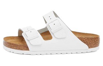 BIRKENSTOCK ARIZONA NATURAL LEATHER SANDALS WHITE
