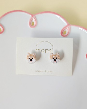 柴犬 刺繡耳環/耳夾