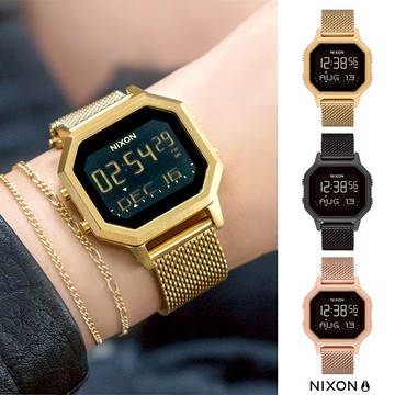 【NIXON】黑 金 玫瑰金 米蘭帶 方形電子錶 可調式錶帶 鋼錶帶 潮汐功能 手錶 男錶 女錶 SIREN