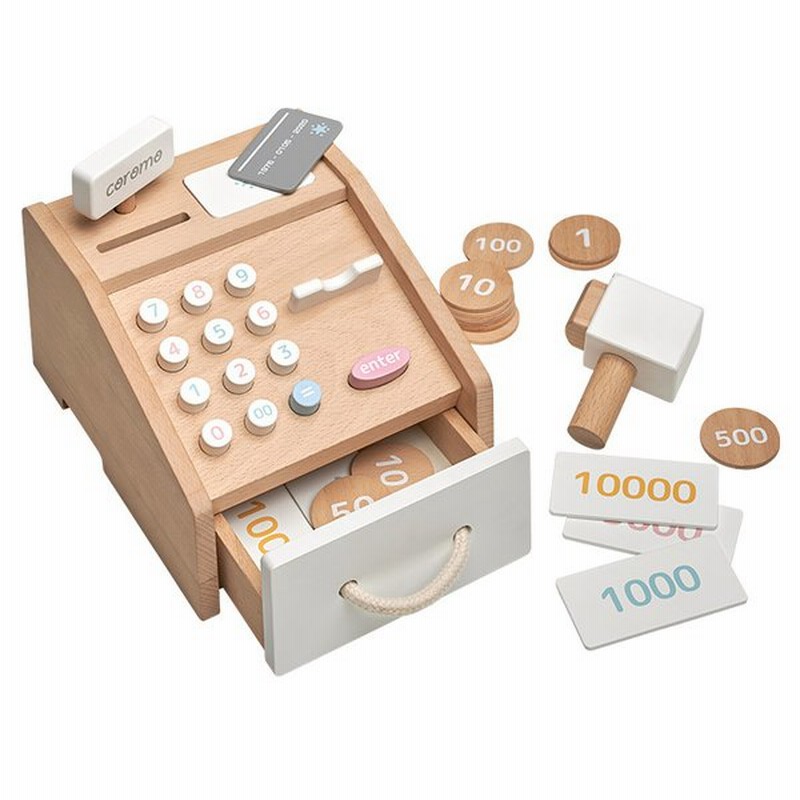 完成品 天然木使用 レジスター Coromo コロモ ままごと おままごと レジ お金 お札 コイン カード お店やさん かわいい お店屋さん ごっこ遊び 木製 知育玩具 通販 Lineポイント最大get Lineショッピング