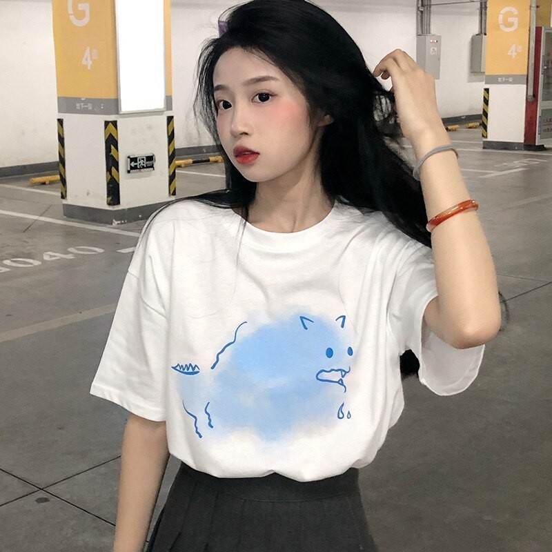 2色 半袖 プリント Tシャツ レディース 春夏 ゆったり 着痩せ