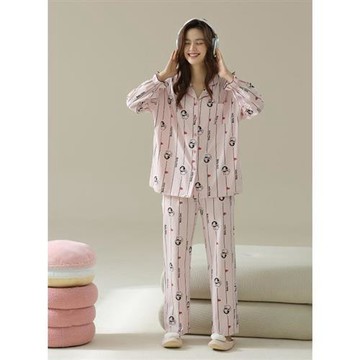 【巴黎精品】睡衣套裝長袖居家服-純棉翻領荷葉袖口女休閒服w1ad26