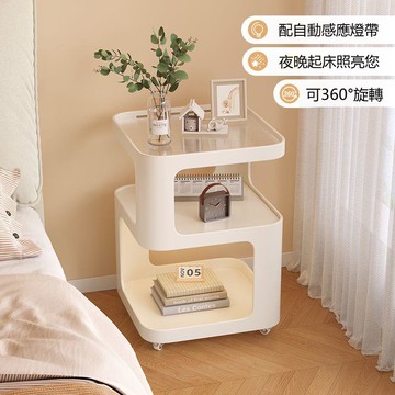 小型床頭柜簡約現代家用臥室床頭置物架帶燈鐵藝創意可移動邊幾 b8011