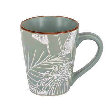 【YU Living】亞光柔和夏日芭蕉葉陶瓷馬克杯 300ML-綠色