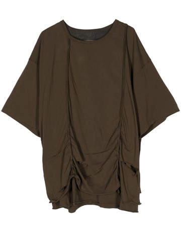 Ziggy Chen - draped cotton T-shirt - men - Cotton - 48 - Brown