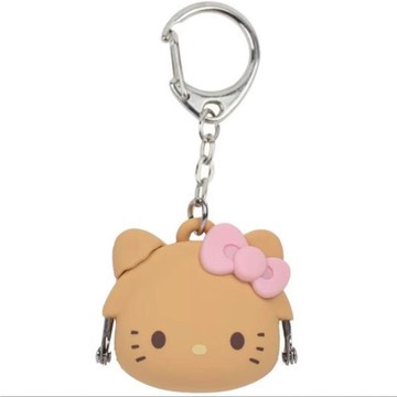 Sanrio Hello Kitty矽膠迷你收納包吊飾棕｜透明收藏櫃｜4582406786987