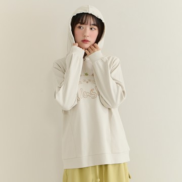 a la sha 蘋果貓繡花中長版連帽T