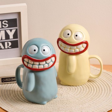 馬克杯 水杯 隨手杯 牛奶杯 丑萌手工大嘴泥怪馬克杯創意搞怪陶瓷杯子生日禮物同學畢業伴手禮