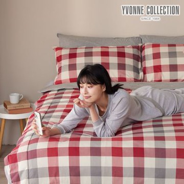 YVONNE 以旺傢飾 格紋 雙人四季被-葡萄藤紅