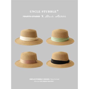 法式平頂草帽女夏季海邊沙灘度假大帽檐防曬遮陽帽子時尚平沿禮帽