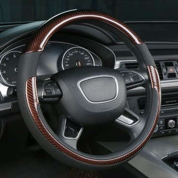 批發碳纖維桃木汽車方向盤套四季通用防滑汽車把套超纖皮方向盤套