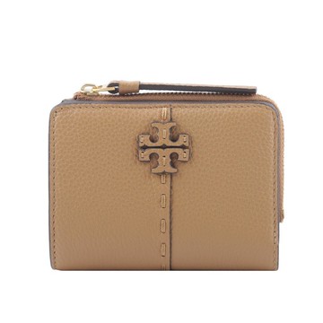 TORY BURCH McGRAW 鵝卵石皮革暗釦對開二折短夾(提拉米蘇)