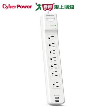 CyberPower 防突波7插座2USB充電延長線 P0718UB0-TW【愛買】