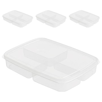 BEAUTY DISPLAY 美得像專櫃 多功能分裝飯盒四格保鮮盒4件組 大(24 x 17.7 x 4.3cm)  單品  1組