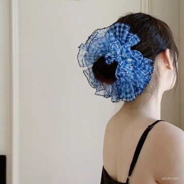 🔥臺灣出貨🔥【甜美風格】法式網紗蕾絲花邊大腸髮圈經典百搭格馬尾丸子頭髮飾頭花女頭繩