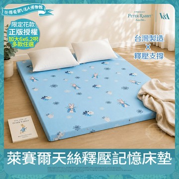 【PETER RABBIT 比得兔】萊賽爾天絲釋壓記憶床墊(加大/正版授權/可摺疊/租屋露營推薦/比得兔與V&A博物館 )