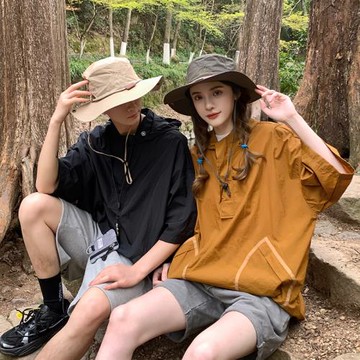 速干t恤男夏季戶外山系五分袖防曬服夏季潮牌復古cityboy情侶短袖