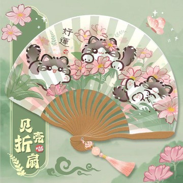 【臺灣-出貨】好運小貓古風扇子摺疊便攜漢服旗袍國風小扇子女生竹扇摺扇兒童夏DWF55