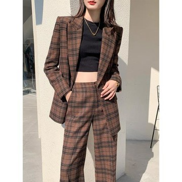格子西裝套裝女2026新款秋冬季氣質女神范高端英倫風御姐炸街西服