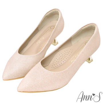 Ann’S浪漫星辰-素面電鍍低跟尖頭婚鞋5.5cm-玫瑰金
