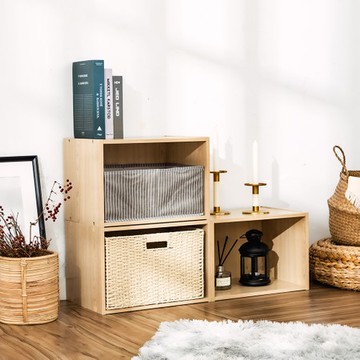 樂嫚妮 E1可堆疊一格櫃-3入組-組合式收納櫃/空櫃/書櫃-(4色)原木色