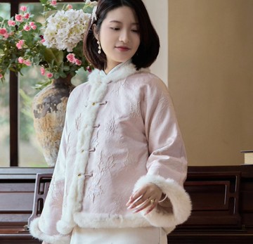 【楓染璃光】 新中式復古/兔毛盤扣加厚外套