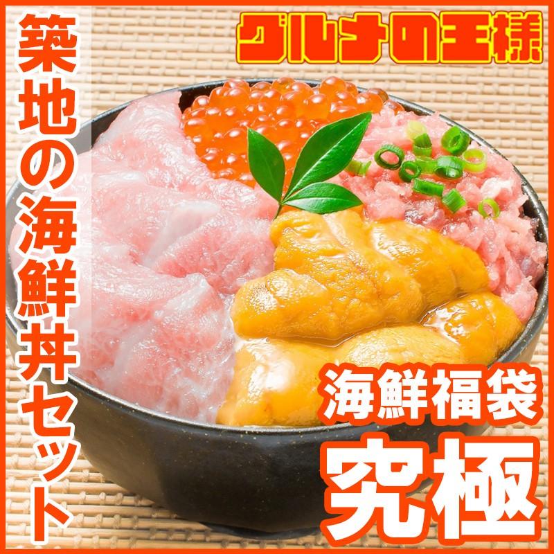 築地の海鮮丼セット（究極・約２杯分）本マグロ大トロ特盛り２００g＆無添加生うに＆北海道産イクラ＆王様のネギトロ 単品おせち 海鮮おせち